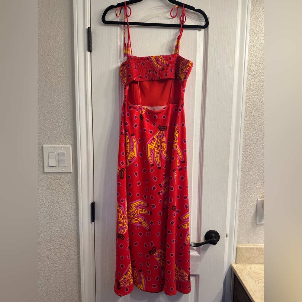 NWOT House of Harlow 1960 Red Banana Midi Dress Spaghetti Tie Strap Beaded - Picture 2 of 5